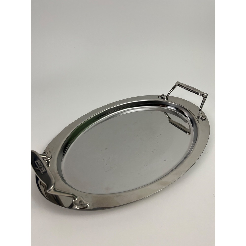 All-Clad Oval Serving Tray Stainless Steel Raised Edges Easy Grip Handles